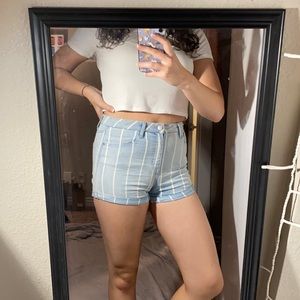 Striped jean shorts